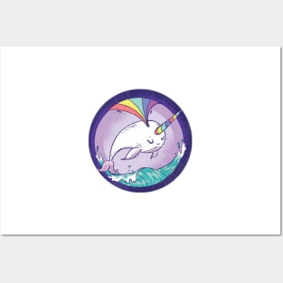 Narwhal Rainbow Unicorn Whale Cute Purple Blue Yellow Red Sticker Shirt Posters and Art